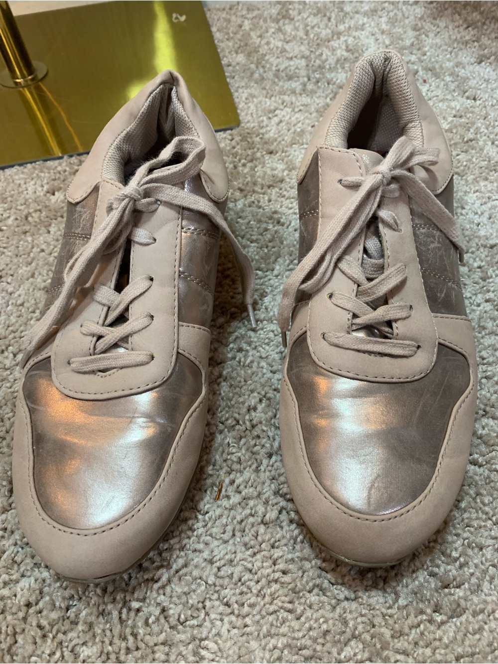 SO Women's Metallic Beige and Champagne Lace-Up Sneakers